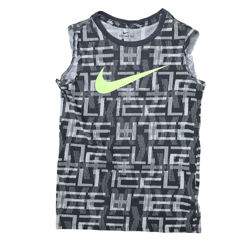 Nike mens Dri-Fit Sleeveless Tee Size S Black & White Geometric Pattern cut off